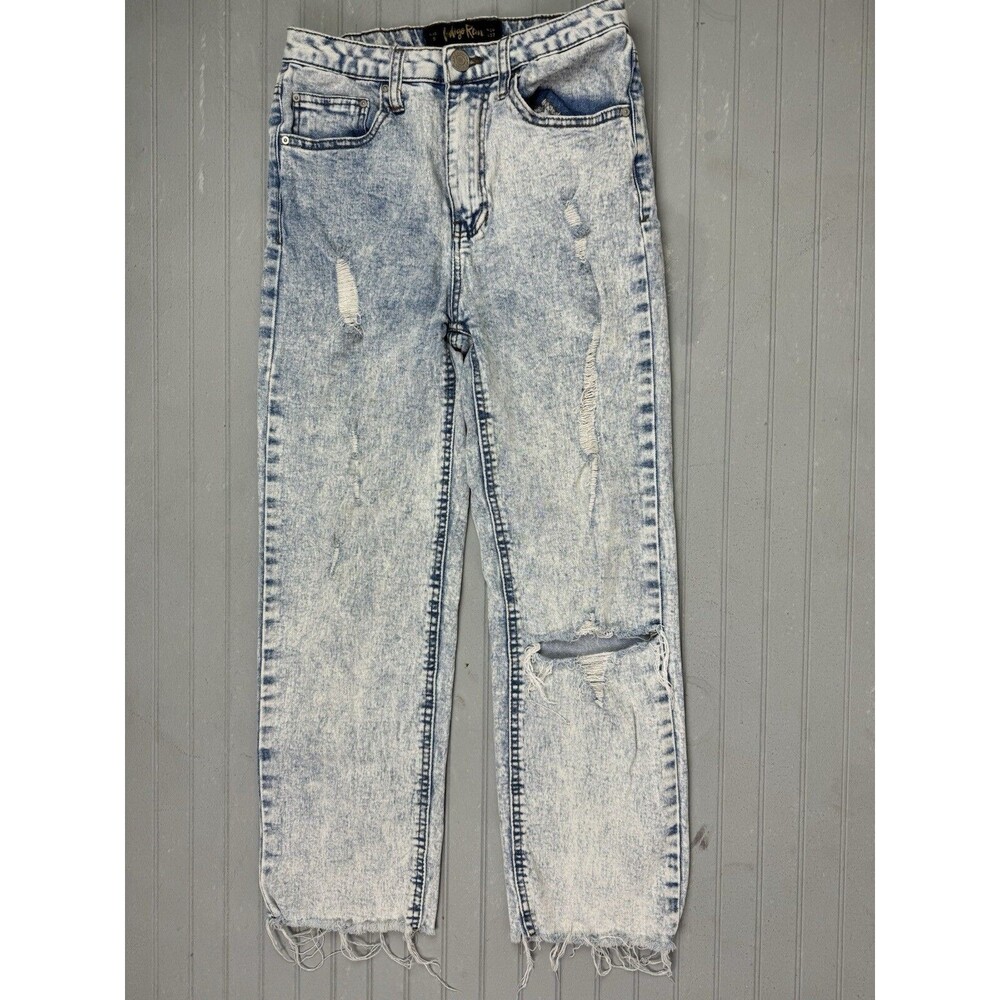 Indigo Rein Size 5 Women Jean Straight Distress Mid Rise Raw Hem Light Wash Crop